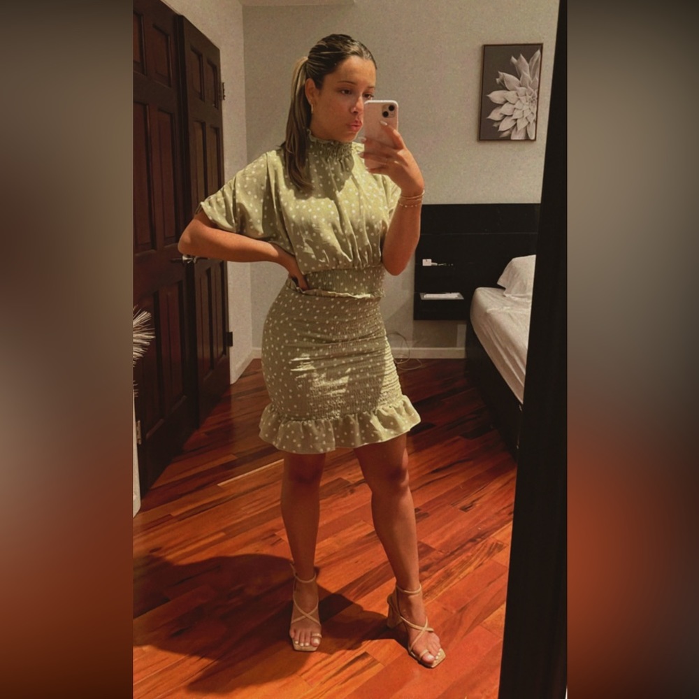 Pretty Little Thing Sage Green Polka Dot Bodycon Dress